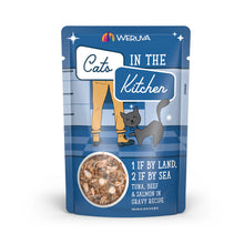 Load image into Gallery viewer, WERUVA CATS IN THE KITCHEN 1 IF BY LAND, 2 IF BY SEA TUNA, BEEF & SALMON CAT POUCH 3OZ