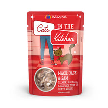 Load image into Gallery viewer, WERUVA CATS IN THE KITCHEN MACK, JACK & SAM SALMON, MACKEREL & TUNA CAT POUCH 3OZ
