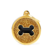 Load image into Gallery viewer, MY FAMILY GLITTER CIRCLE GOLD/BLACK BONE BIG TAG