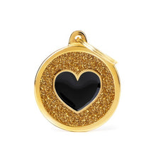 Load image into Gallery viewer, MY FAMILY GLITTER CIRCLE GOLD/BLACK HEART BIG TAG
