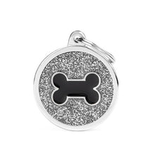 Load image into Gallery viewer, MY FAMILY GLITTER CIRCLE BLACK/WHITE BONE BIG TAG