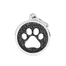 Load image into Gallery viewer, MY FAMILY GLITTER CIRCLE BLACK/WHITE PAW BIG TAG
