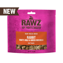 Load image into Gallery viewer, RAWZ FREEZE DRIED RABBIT, GOAT'S MILK &amp; GREEN MUSSELS CAT TREAT 1OZ
