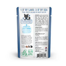 Load image into Gallery viewer, WERUVA CATS IN THE KITCHEN 1 IF BY LAND, 2 IF BY SEA TUNA, BEEF &amp; SALMON CAT POUCH 3OZ
