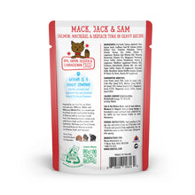 Load image into Gallery viewer, WERUVA CATS IN THE KITCHEN MACK, JACK &amp; SAM SALMON, MACKEREL &amp; TUNA CAT POUCH 3OZ
