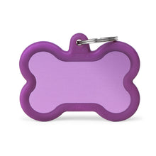 Load image into Gallery viewer, MY FAMILY ALUMINUM BONE PURPLE W/PURPLE RUBBER XLARGE TAG
