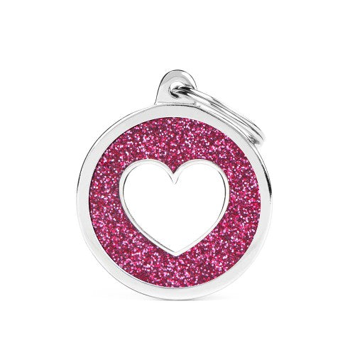 MY FAMILY GLITTER CIRCLE PINK/WHITE HEART BIG TAG