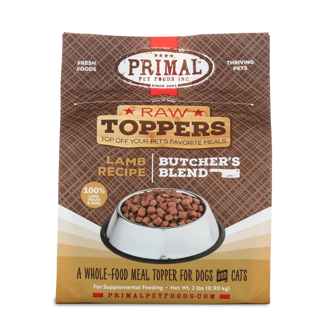 PRIMAL RAW TOPPERS BUTCHER'S BLEND LAMB DOG 2LB