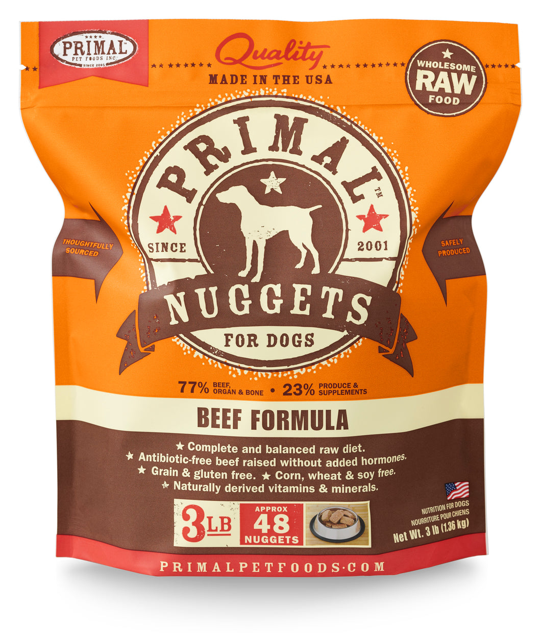 PRIMAL RAW FROZEN BEEF NUGGETS DOG 3LB