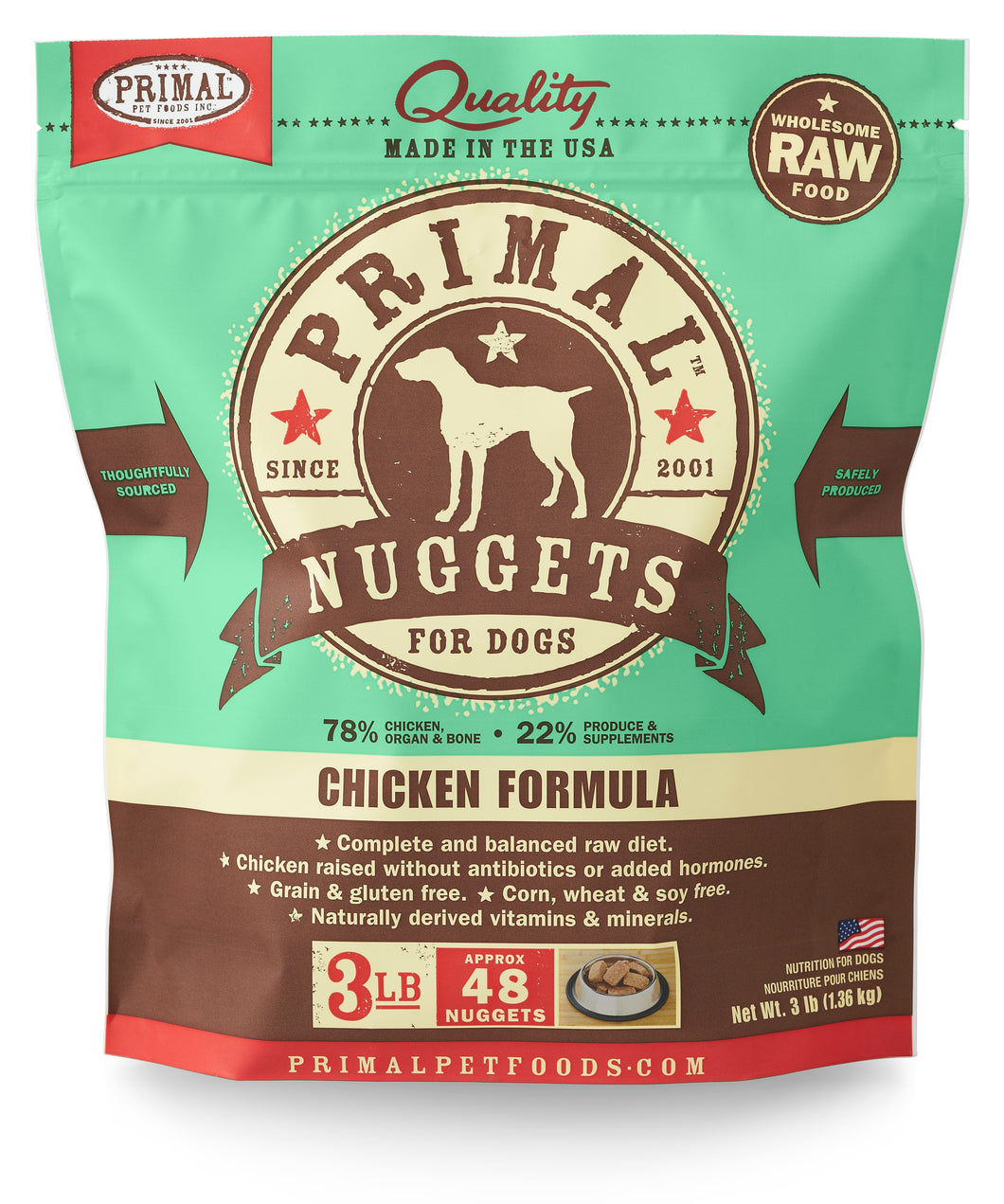 PRIMAL RAW FROZEN CHICKEN NUGGETS DOG 3LB