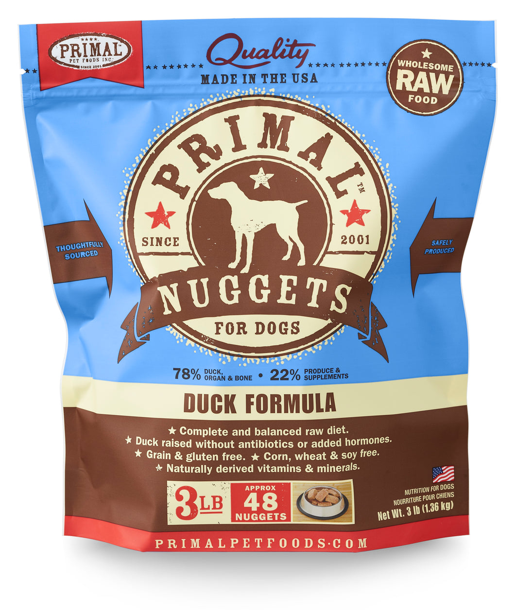 PRIMAL RAW FROZEN DUCK NUGGETS DOG 3LB
