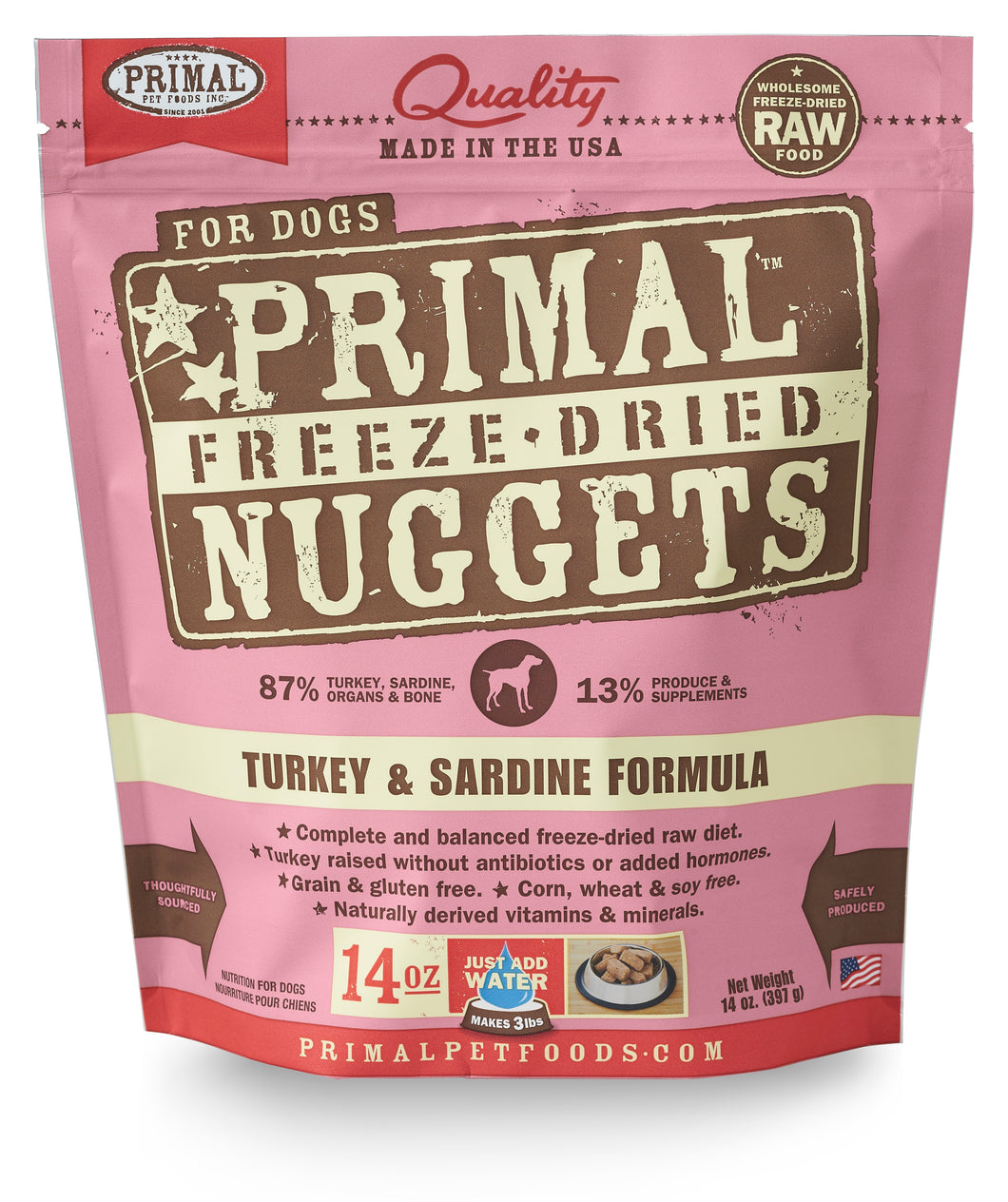 PRIMAL FREEZE DRIED TURKEY SARDINE DOG 14OZ