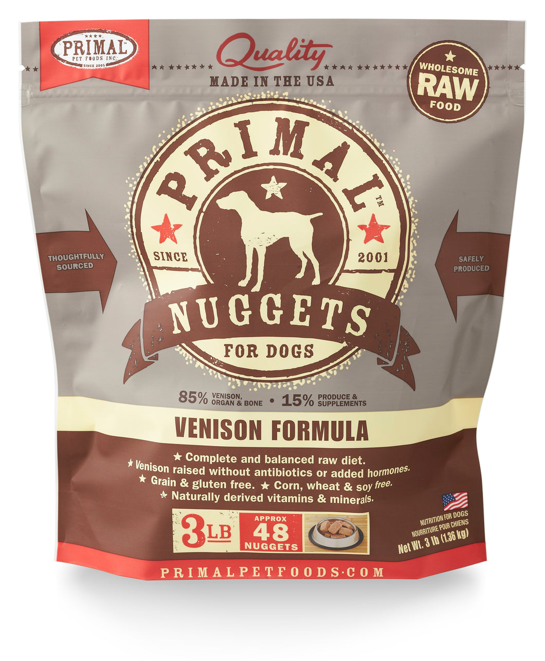 PRIMAL RAW FROZEN VENISON NUGGETS DOG 3LB