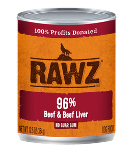 RAWZ 96% BEEF/LIVER DOG CAN 354G