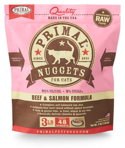 PRIMAL RAW FROZEN BEEF/SALMON NUGGETS CAT 3LB