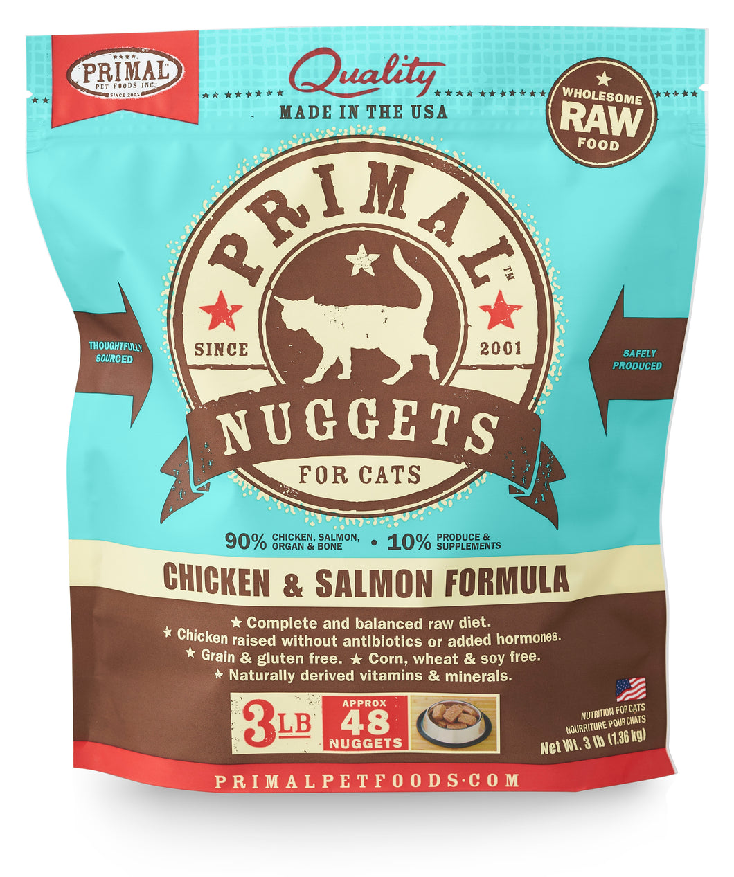 PRIMAL RAW FROZEN CHICKEN/SALMON NUGGETS CAT 3LB